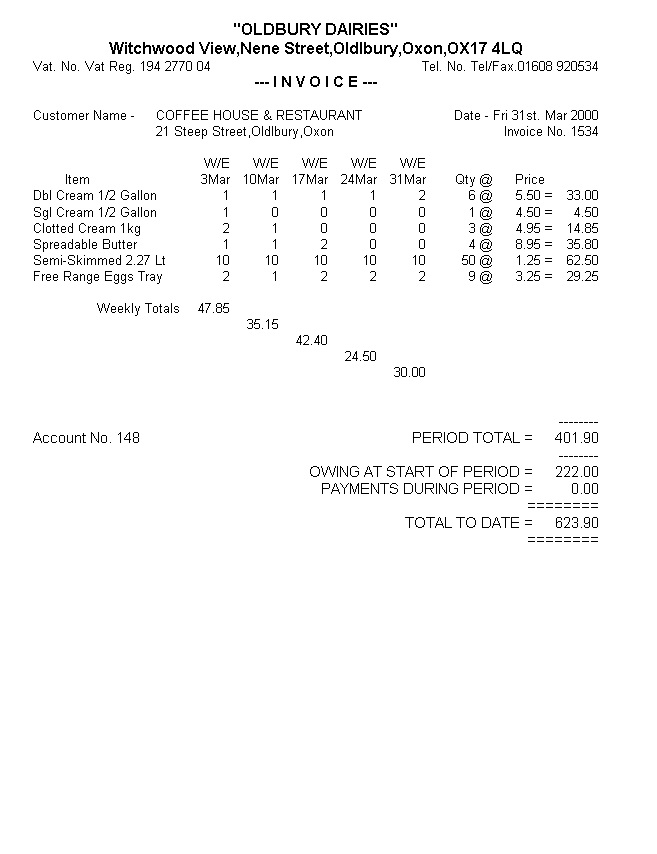 Pre-Printed Monthly Invoice